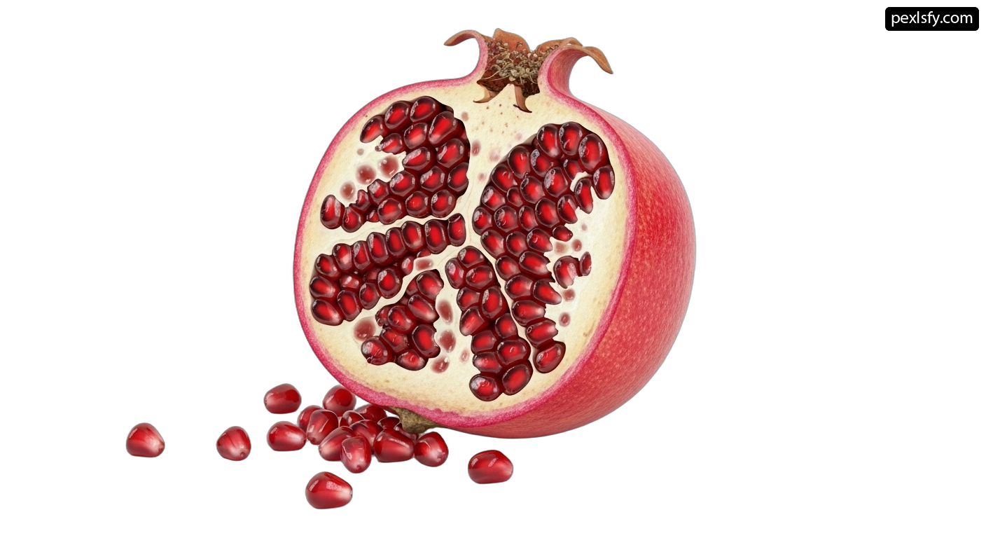 Pomegranate cut in half on a white background png transparent background