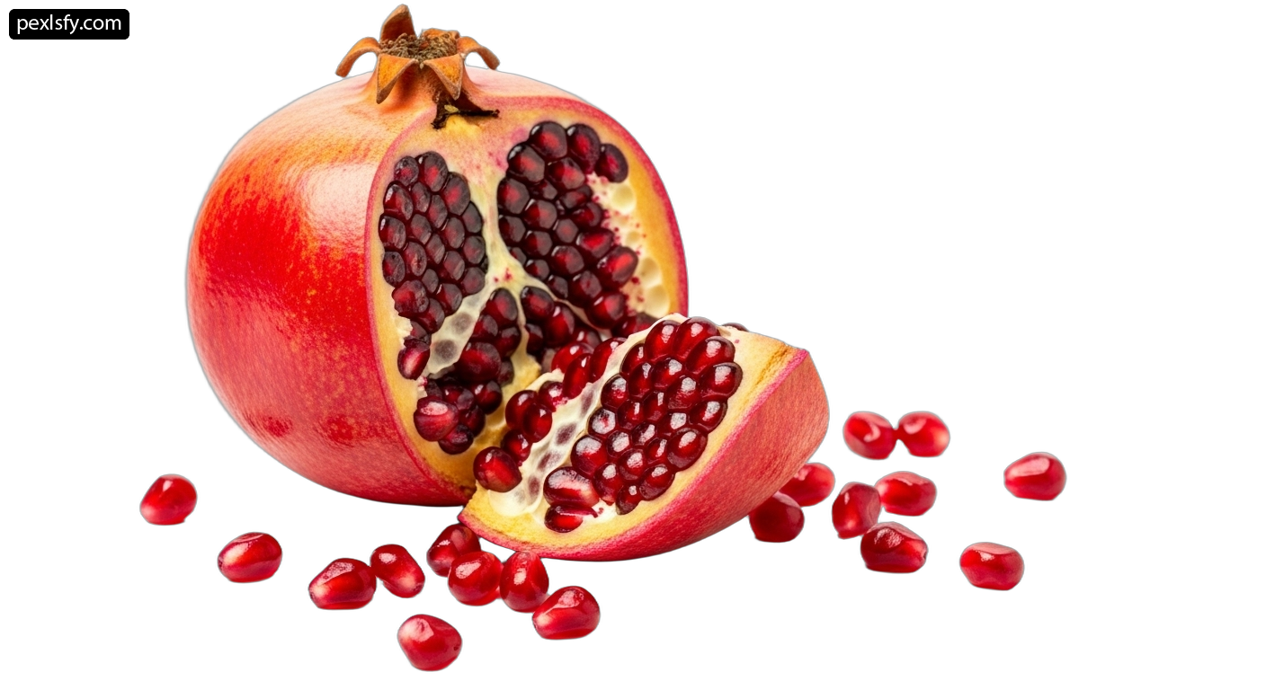 Pomegranate cut in half on a white background png transparent background