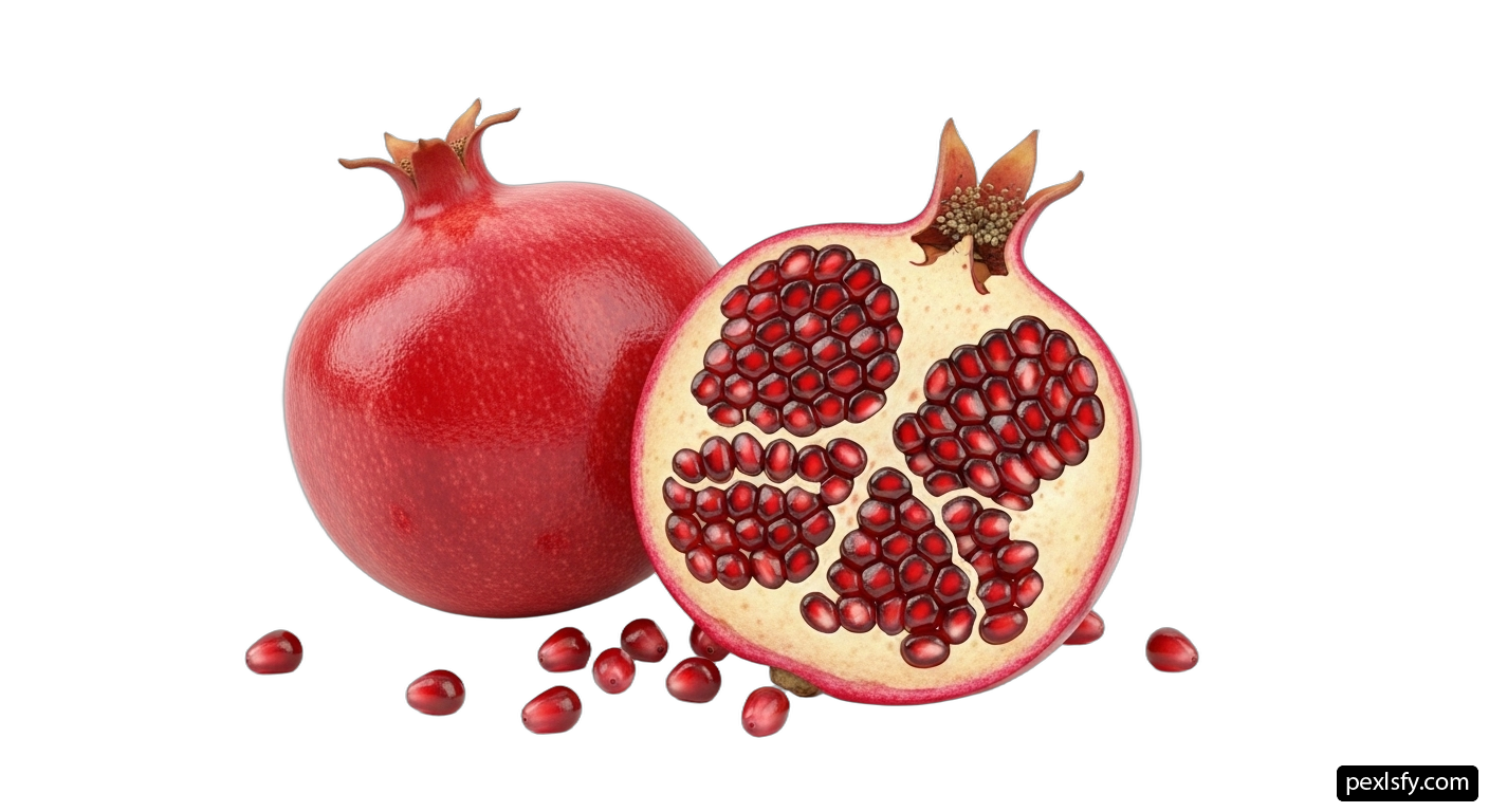 Pomegranate cut in half on a white background png transparent background