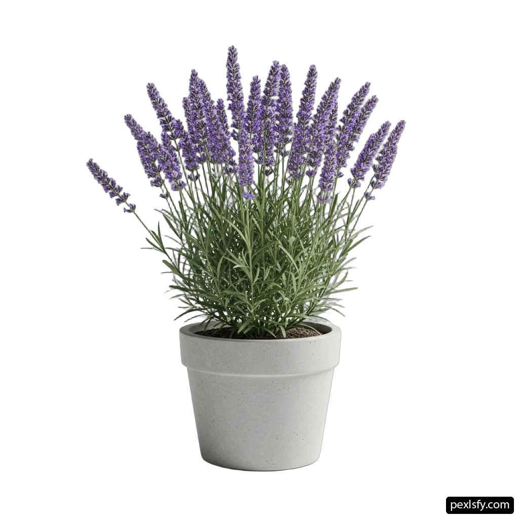 Potted plant with purple flowers in it png transparent background