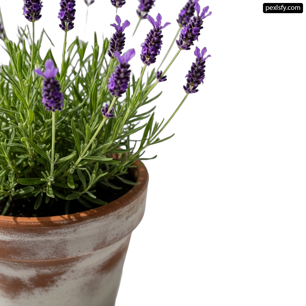 Potted plant with purple flowers on a white background png transparent background