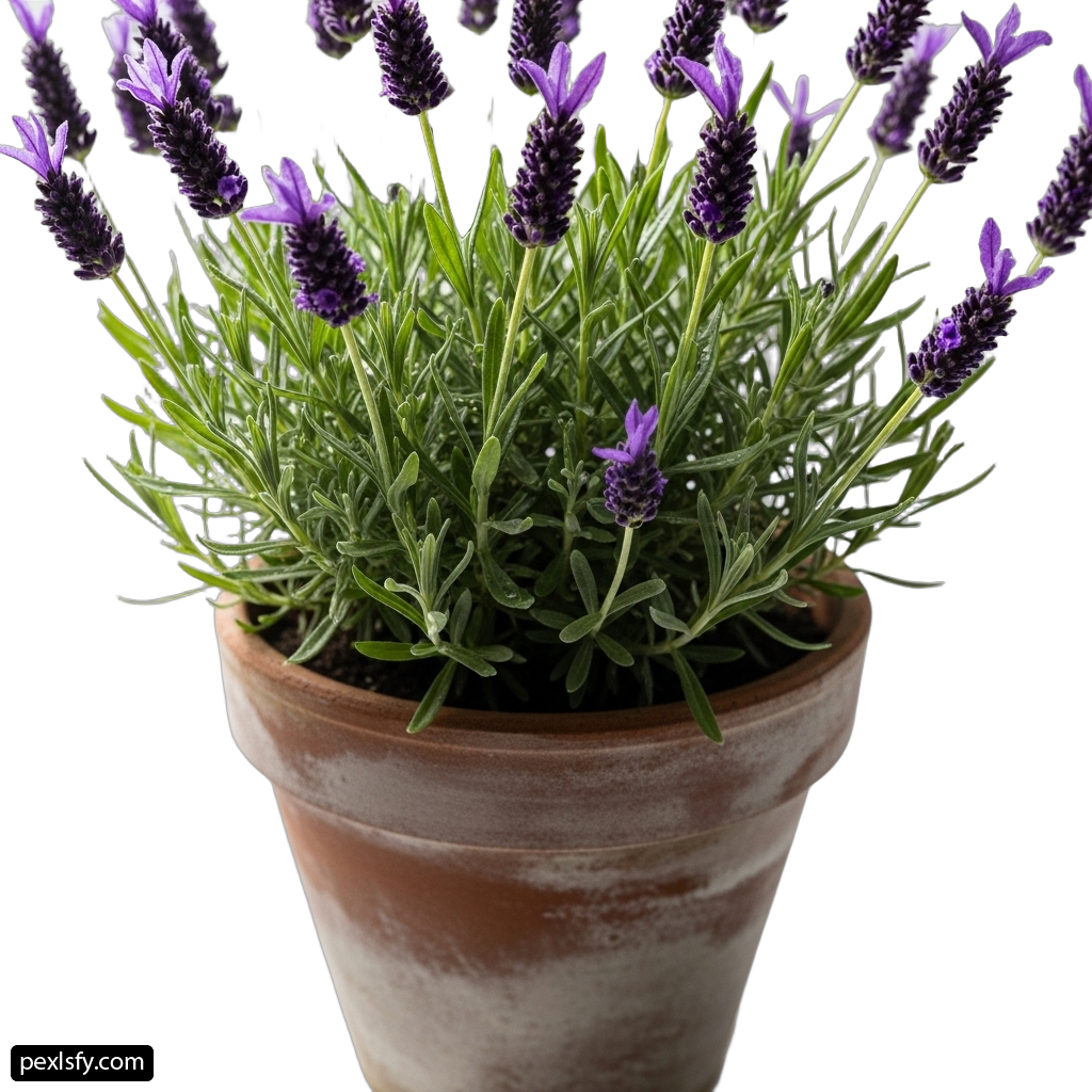 Potted plant with purple flowers on a white background png transparent background