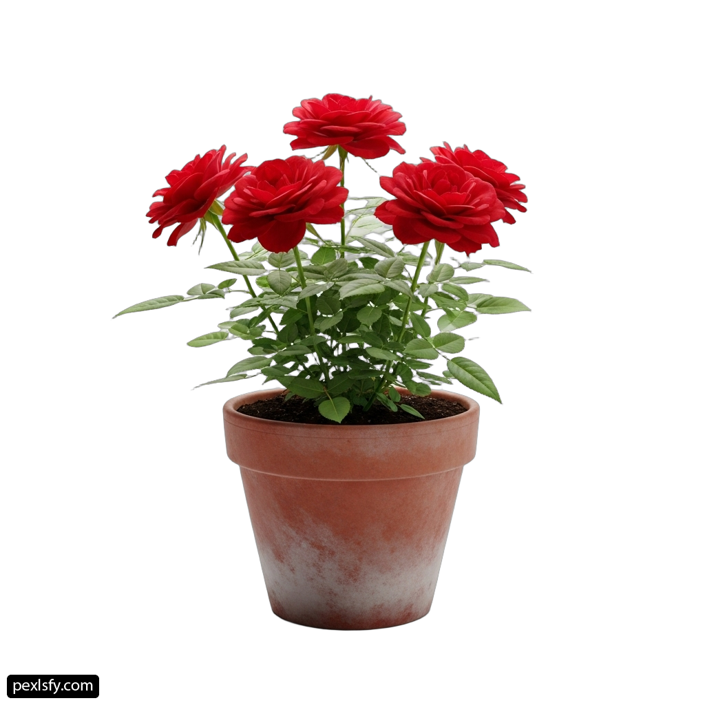 Potted plant with red flowers on a white background png transparent background