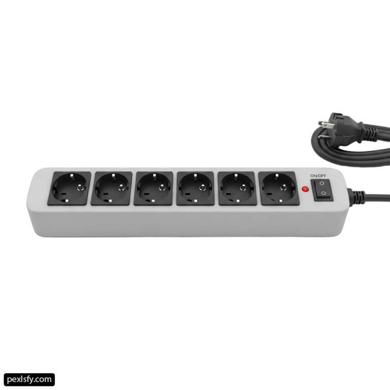 Power strip with six outlets and a power cord png transparent background