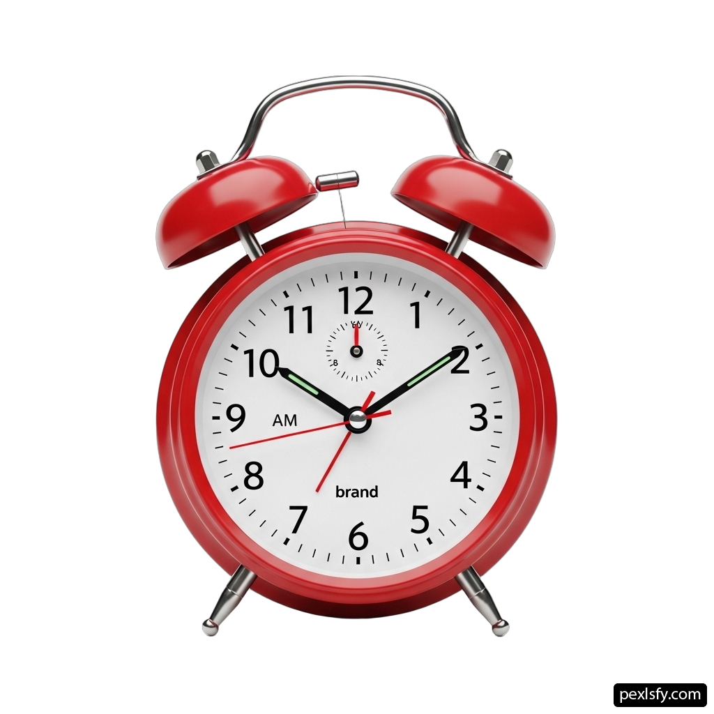 Red alarm clock on a white background png transparent background