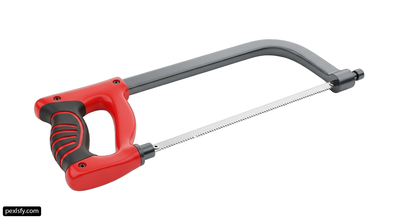 Red and black hand saw on a white background png transparent background