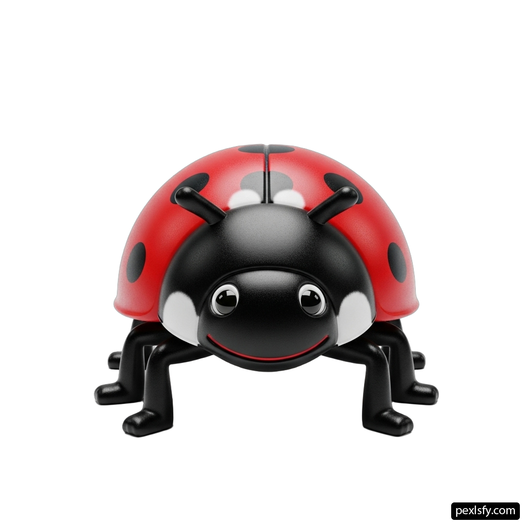 Red and black ladybug figurine on a white background png transparent background