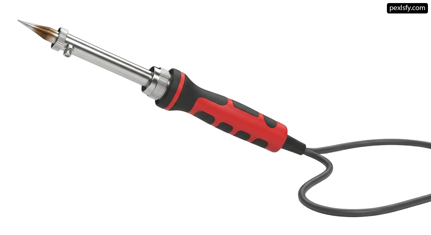 Red and black soldering iron on a white background png transparent background