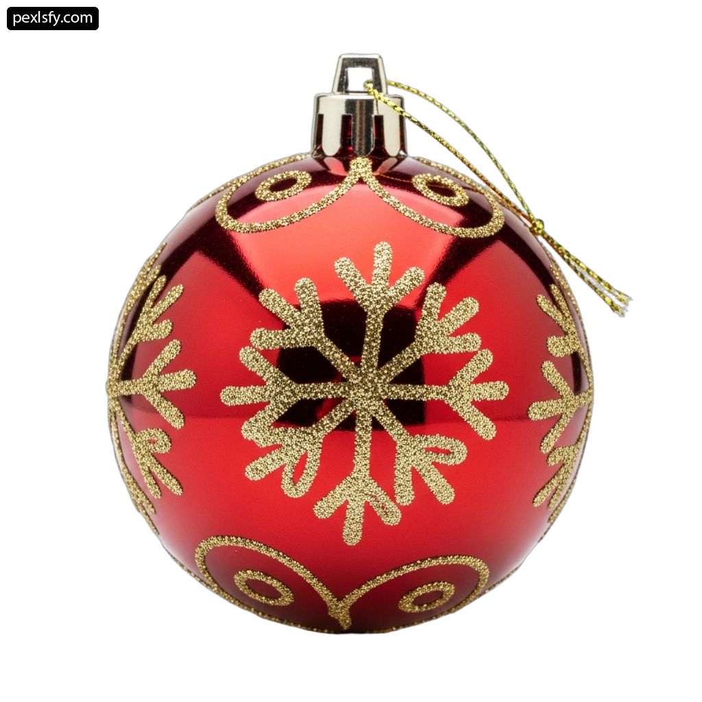 Red and gold ornament with a snowflake on it png transparent background