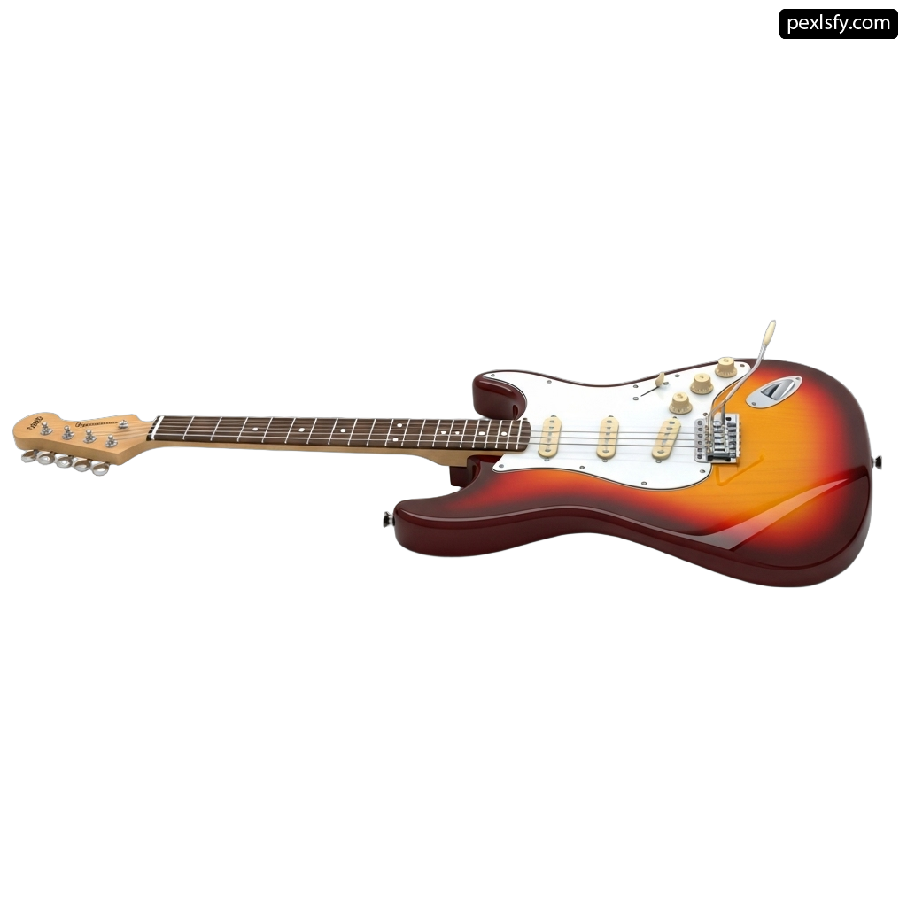 Red and orange electric guitar on a white background png transparent background