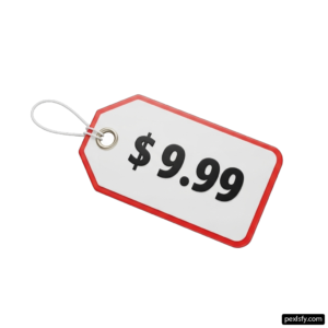 Red and white price tag with a dollar sign on it png transparent background