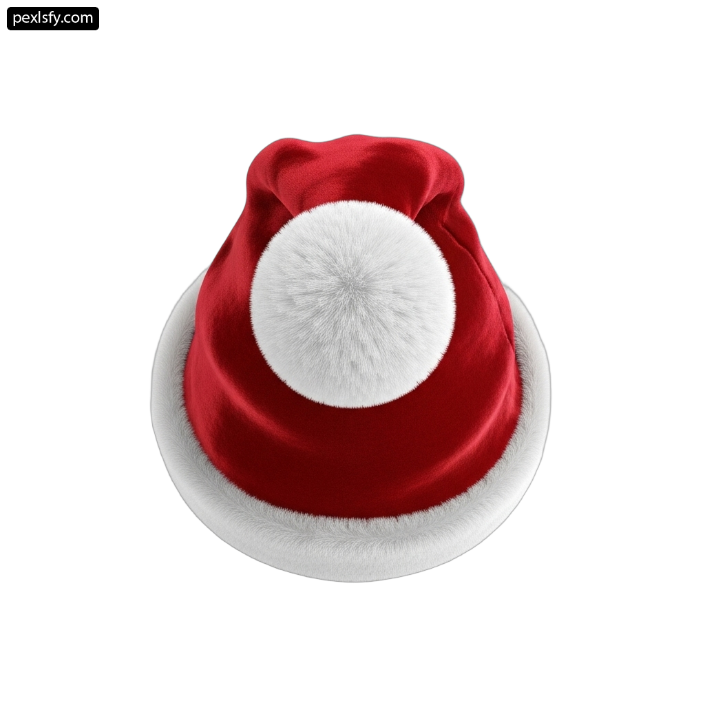 Red and white santa hat with a white pom pom png transparent background