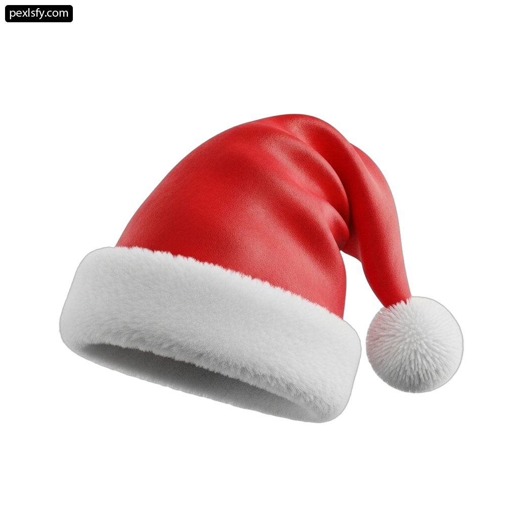 Red and white santa hat with a white pom pom png transparent background
