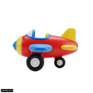 Red and yellow toy airplane on a white background png transparent background