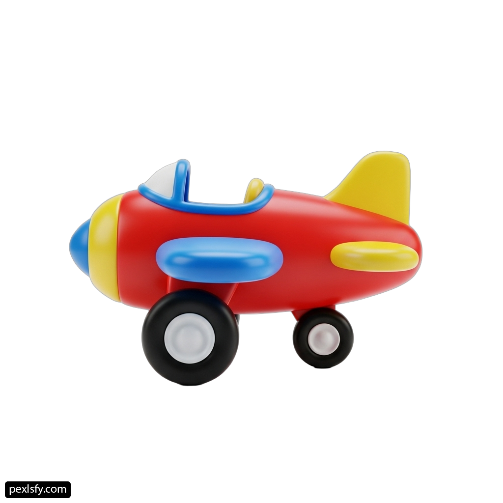 Red and yellow toy airplane on a white background png transparent background