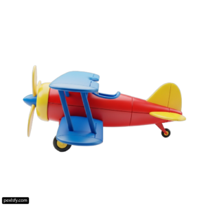 Red and yellow toy airplane on a white background png transparent background