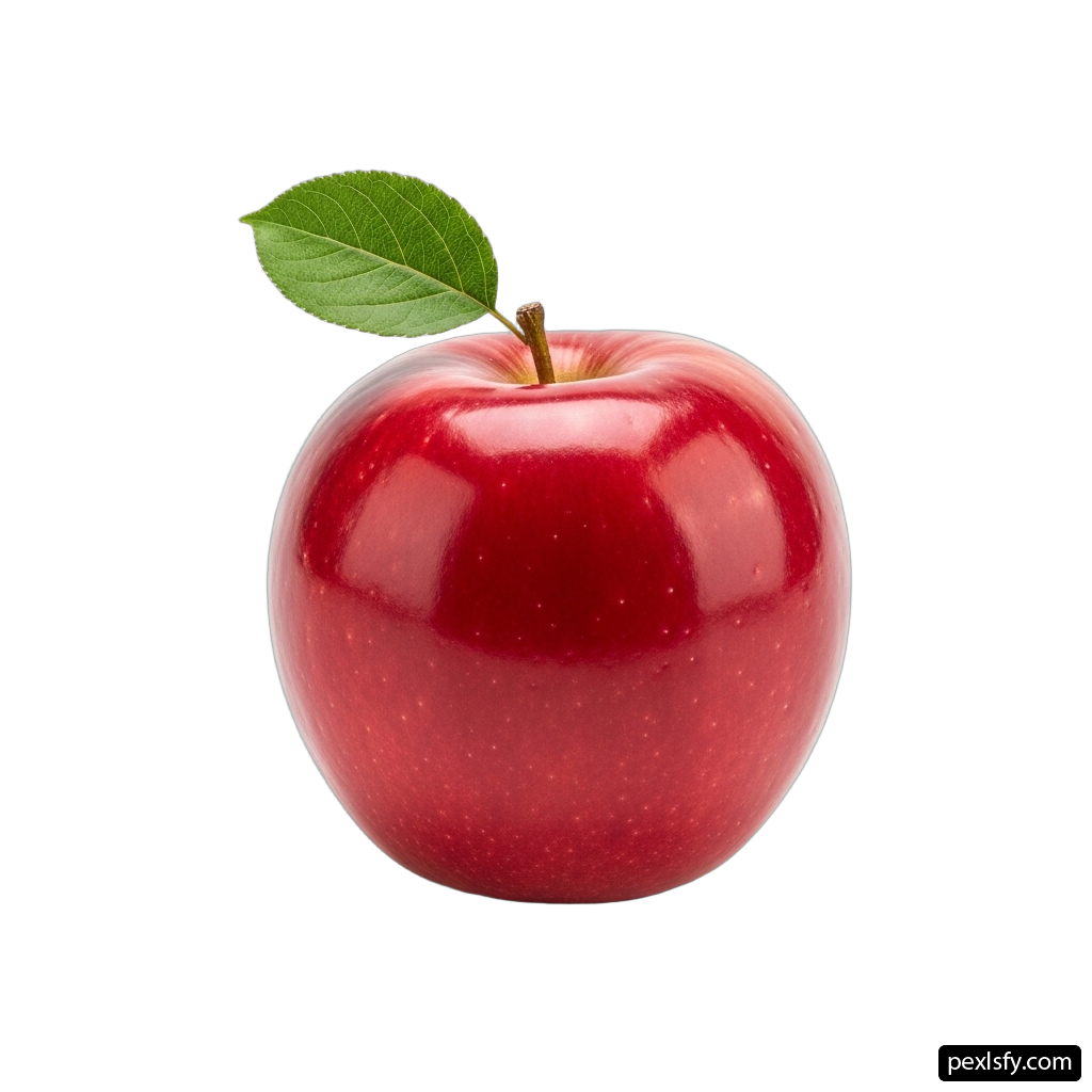 Red apple with a green leaf on top png transparent background