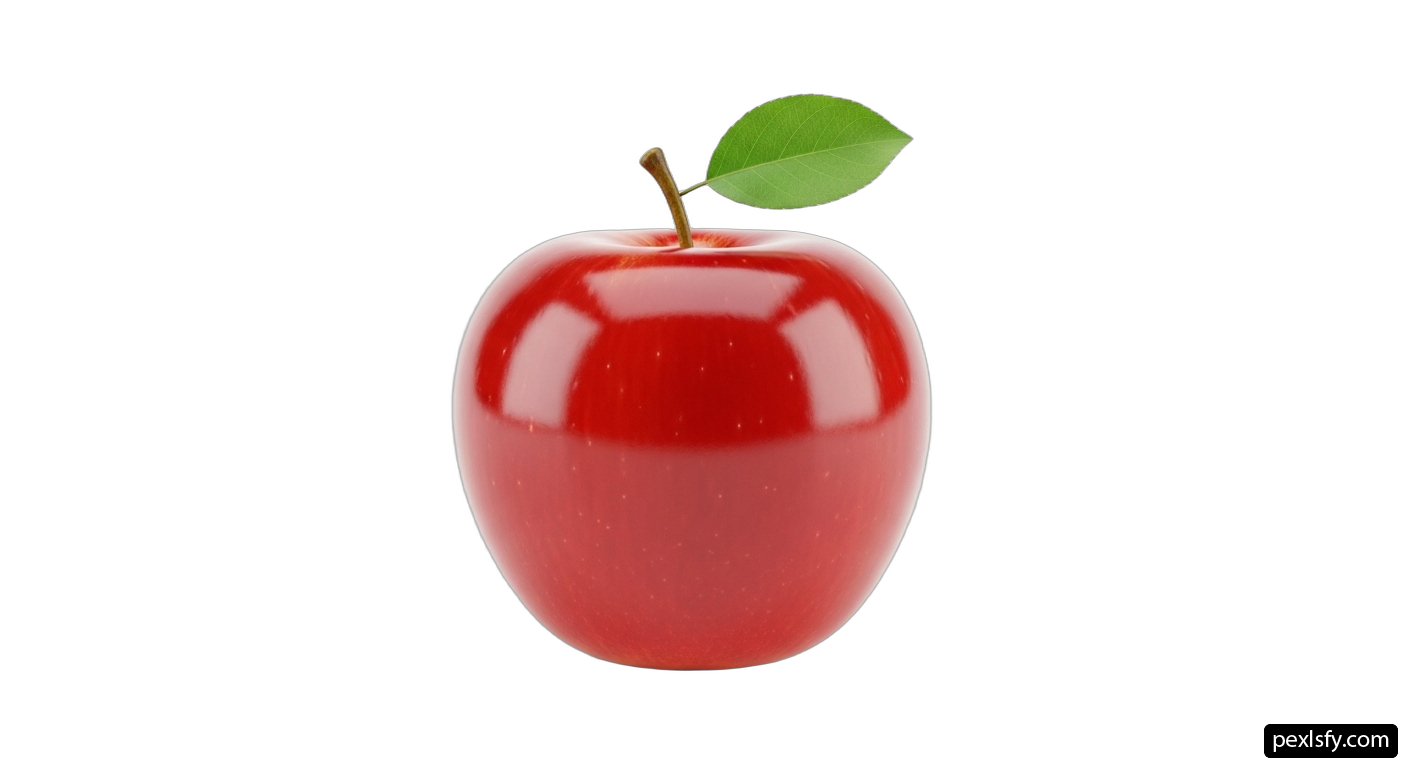 Red apple with a green leaf on top png transparent background