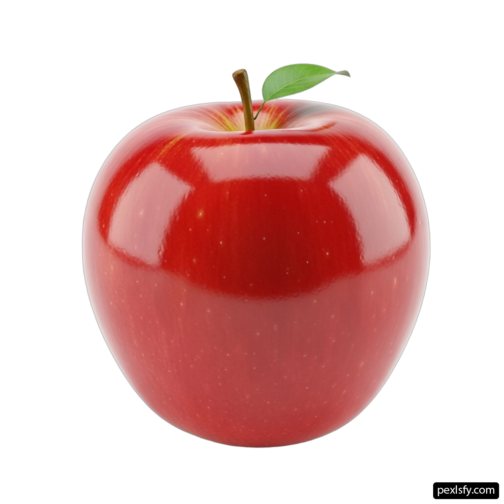 Red apple with a green leaf on top png transparent background