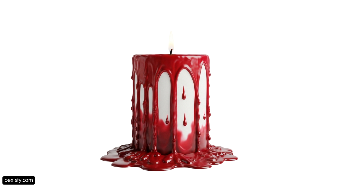Red candle with dripping paint on it png transparent background