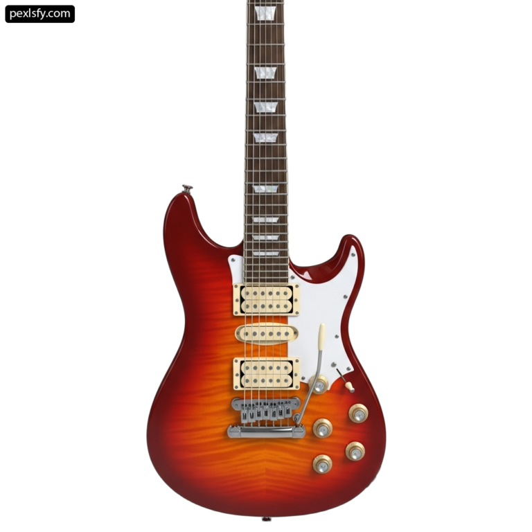 Red electric guitar with a white background png transparent background