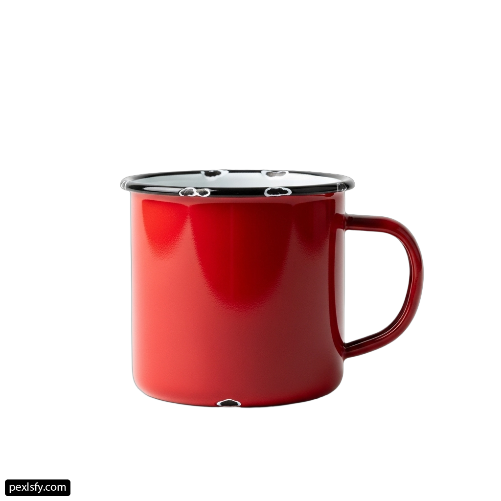 Red enamel mug with a black lid png transparent background