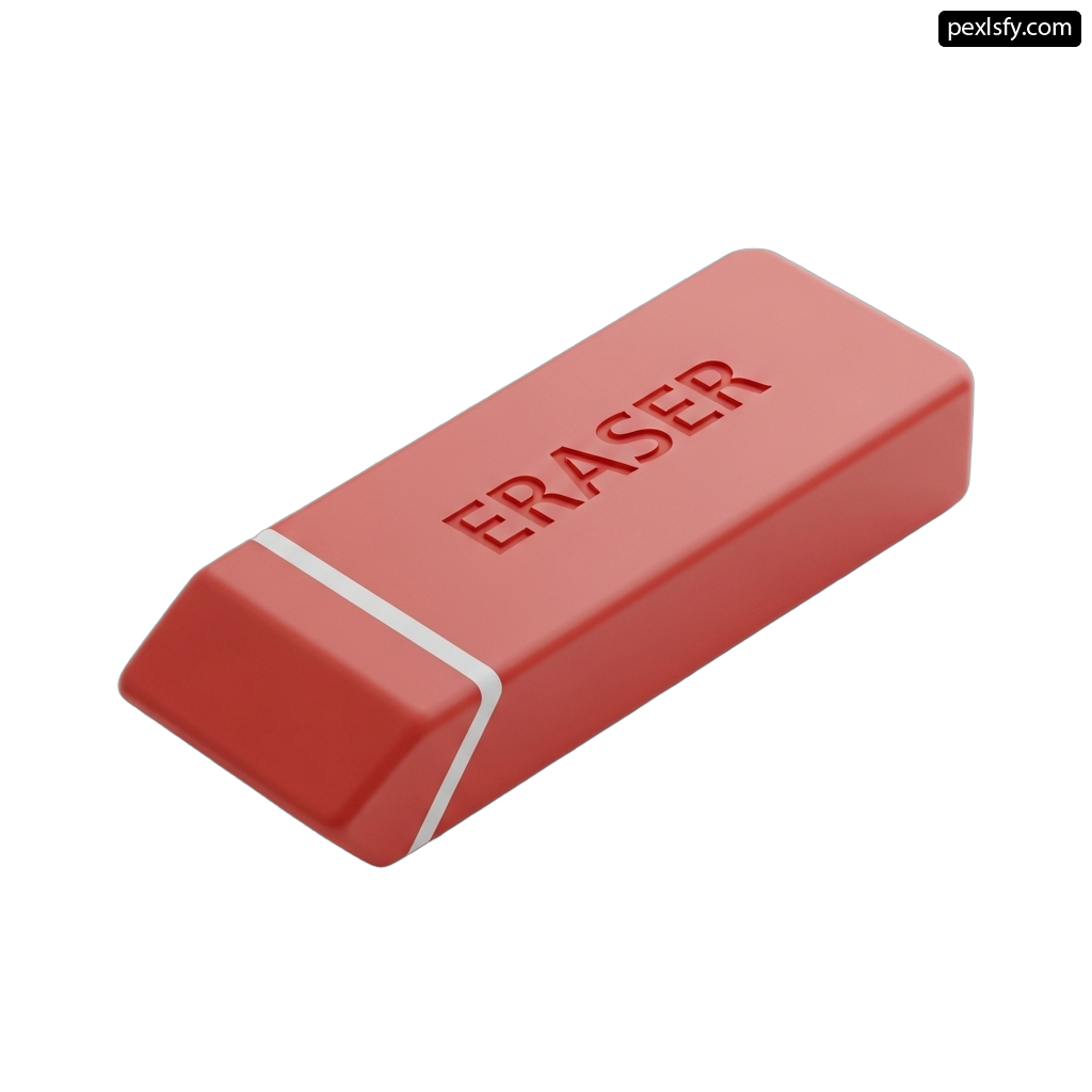 Red eraser sitting on top of a white surface png transparent background
