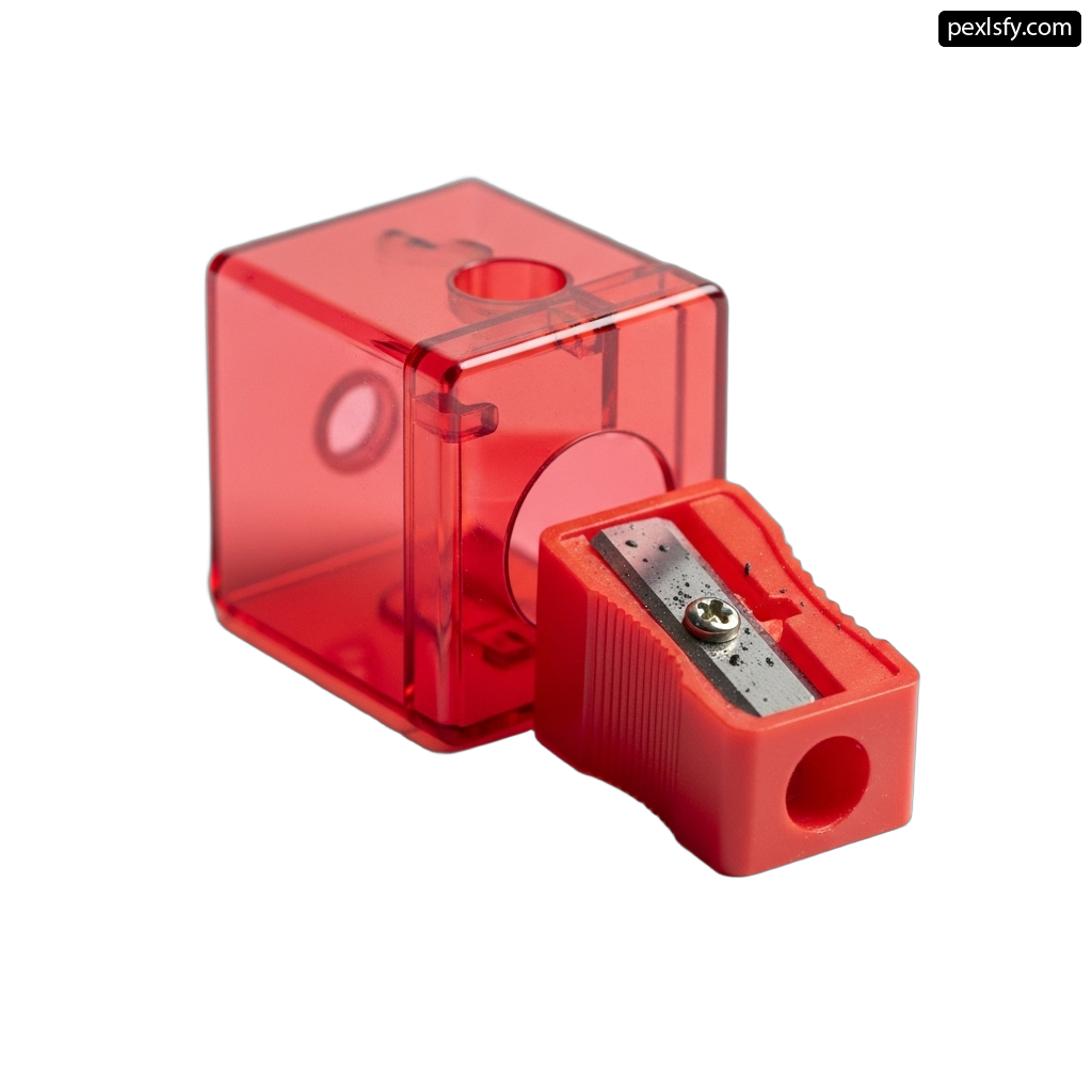 Red pencil sharpener sitting on top of a white surface png transparent background