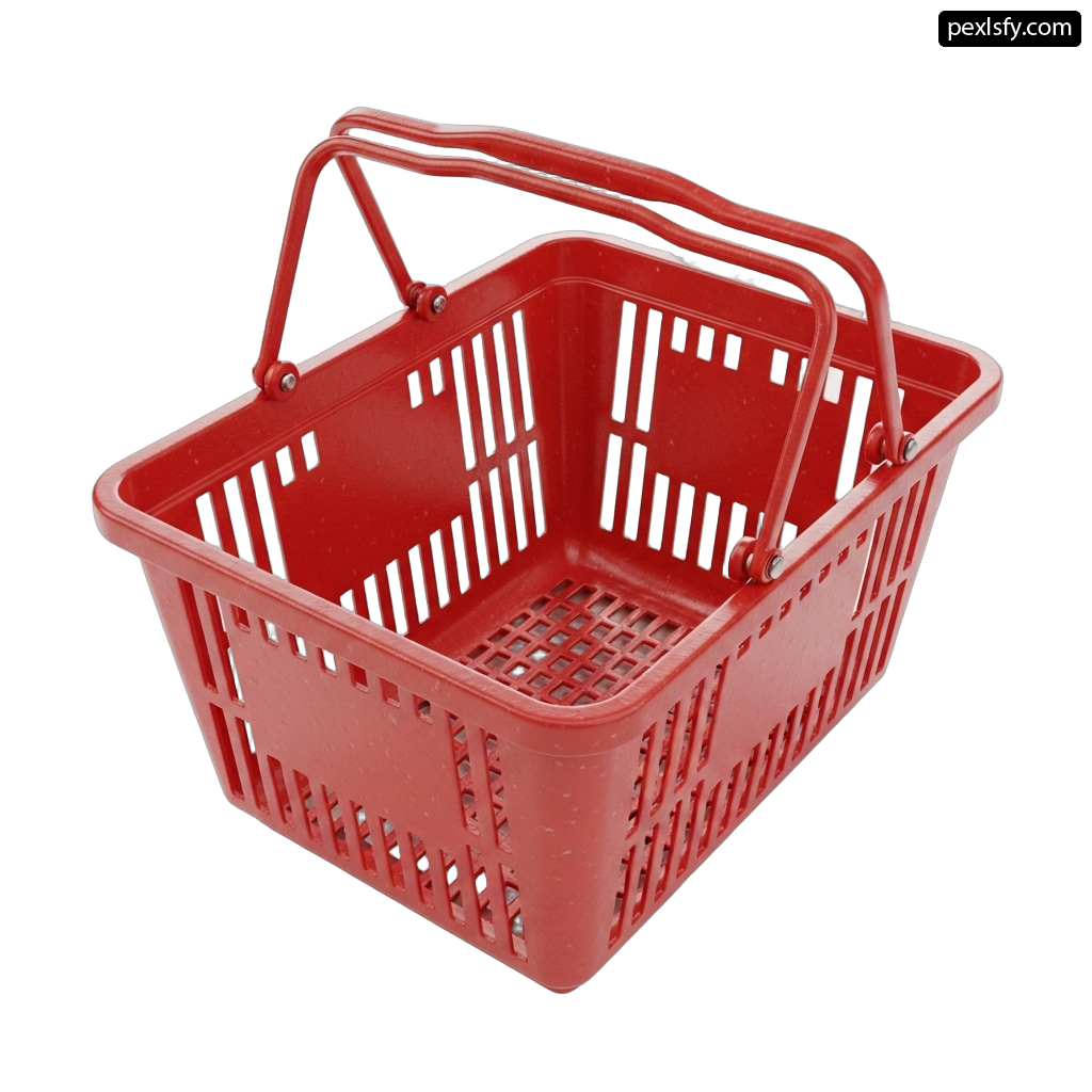 Red plastic shopping basket on a white background png transparent background