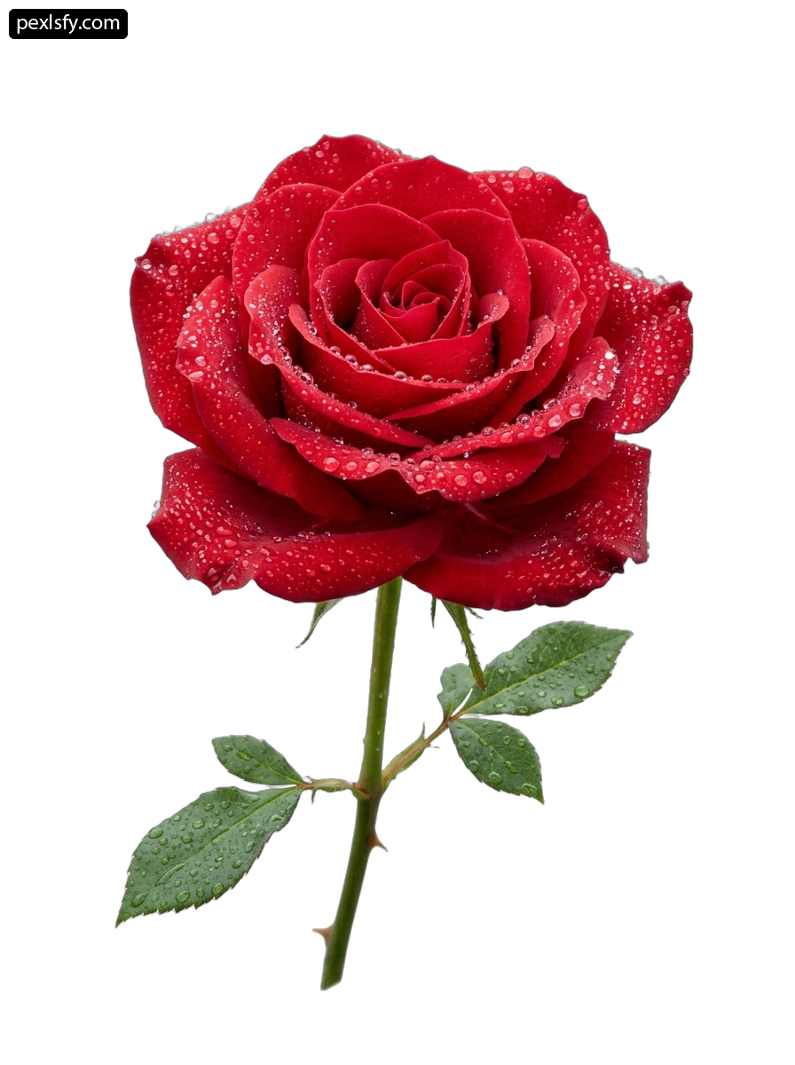 Red rose with water droplets on it png transparent background