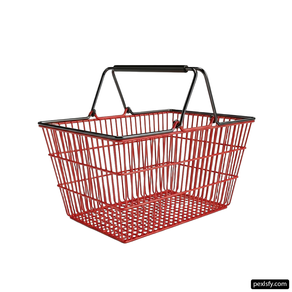 Red shopping basket on a white background png transparent background