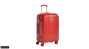 Red suitcase with wheels on a white background png transparent background