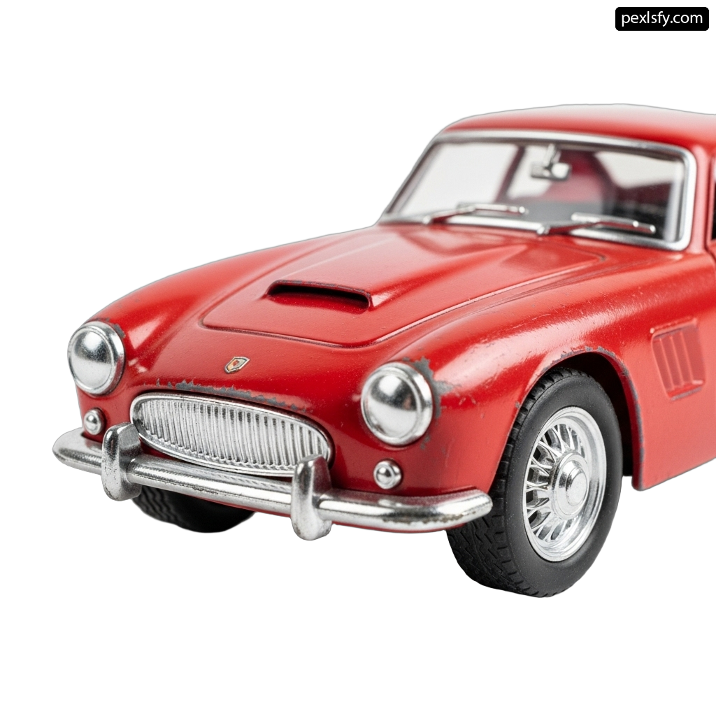 Red toy car on a white background png transparent background