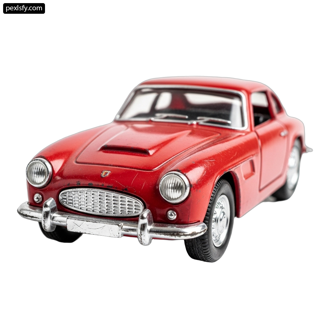 Red toy car on a white background png transparent background