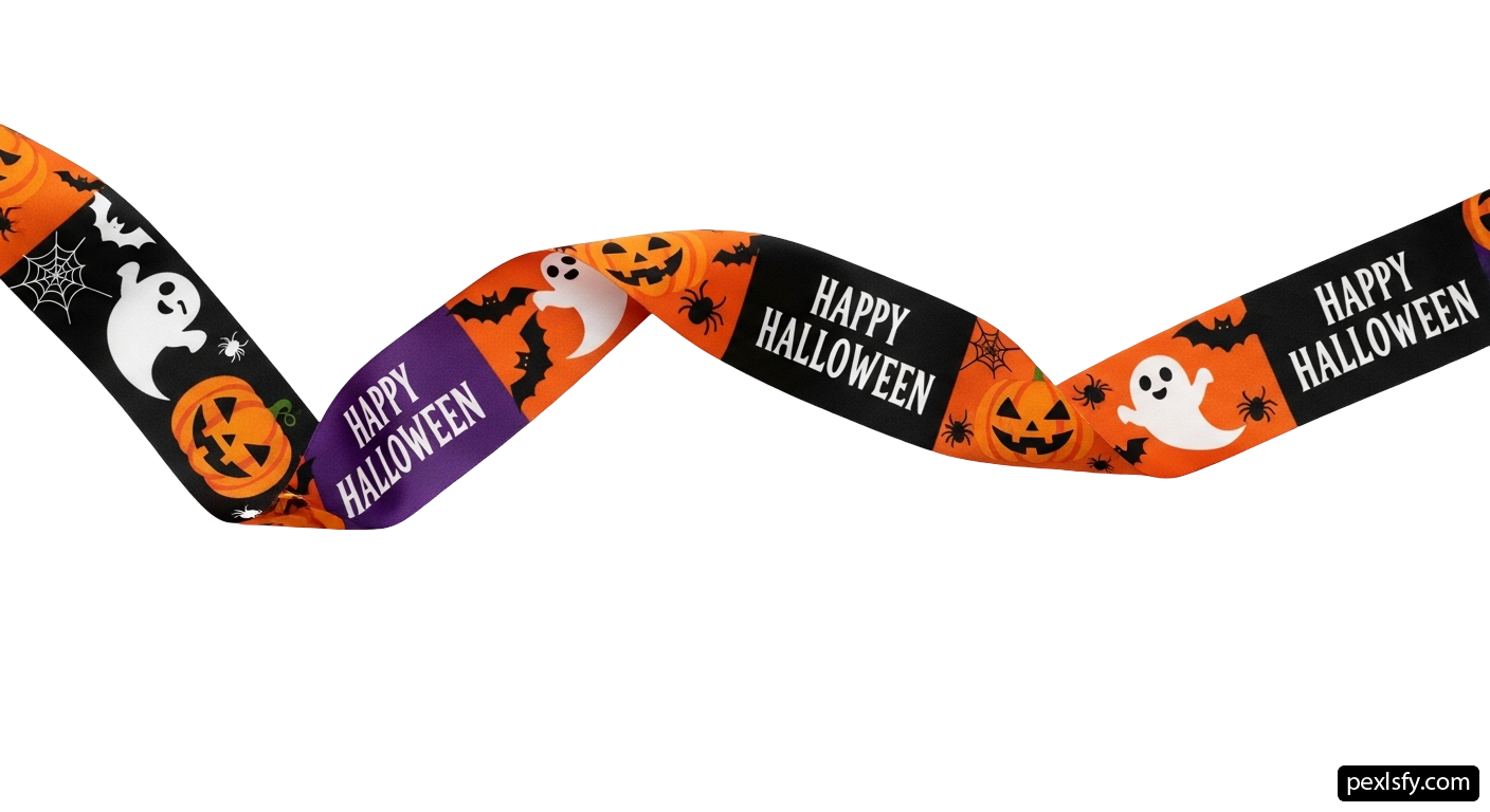 Ribbon with a happy halloween design on it png transparent background