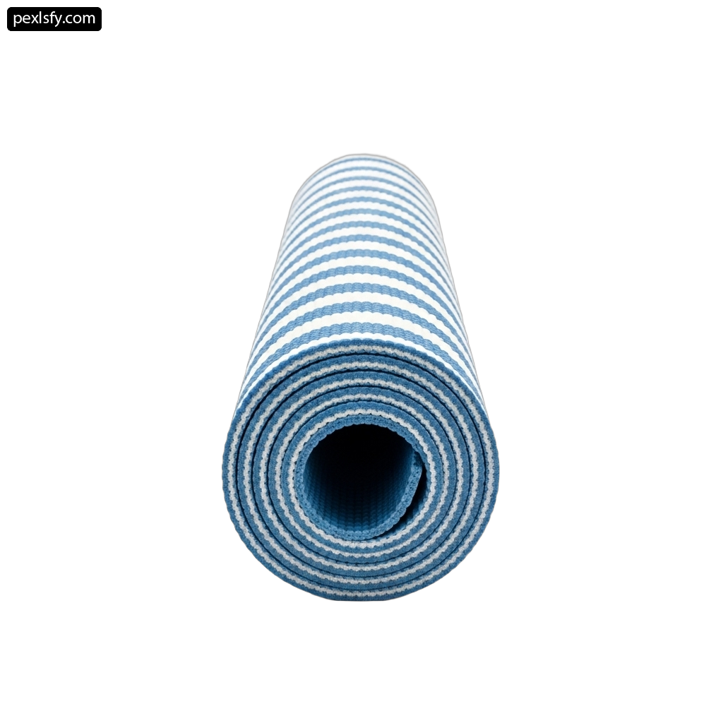 Rolled up blue and white striped yoga mat png transparent background