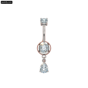 Rose gold belly button ring with a pear shaped diamond png transparent background