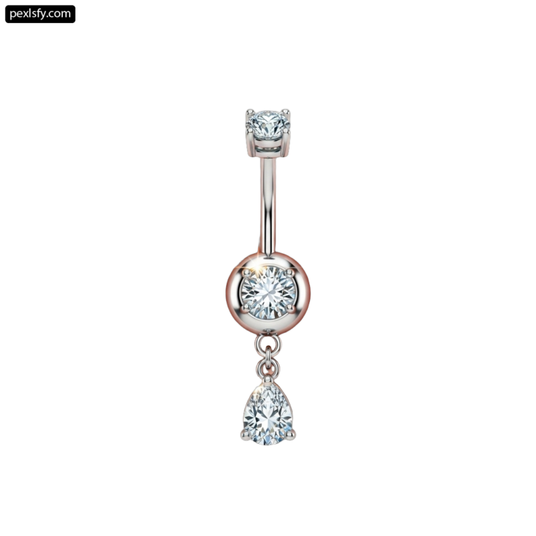 Rose gold belly button ring with a pear shaped diamond png transparent background