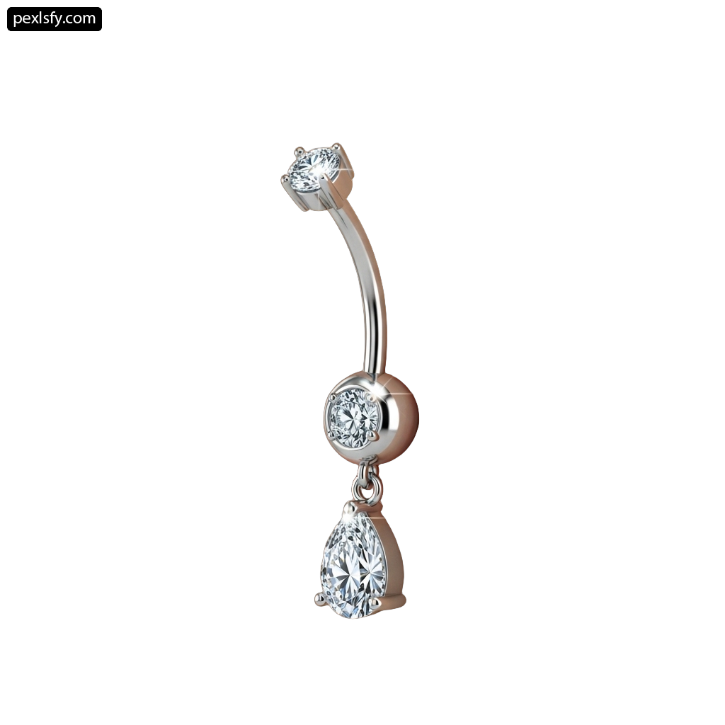 Rose gold belly button ring with two pear shaped diamonds png transparent background