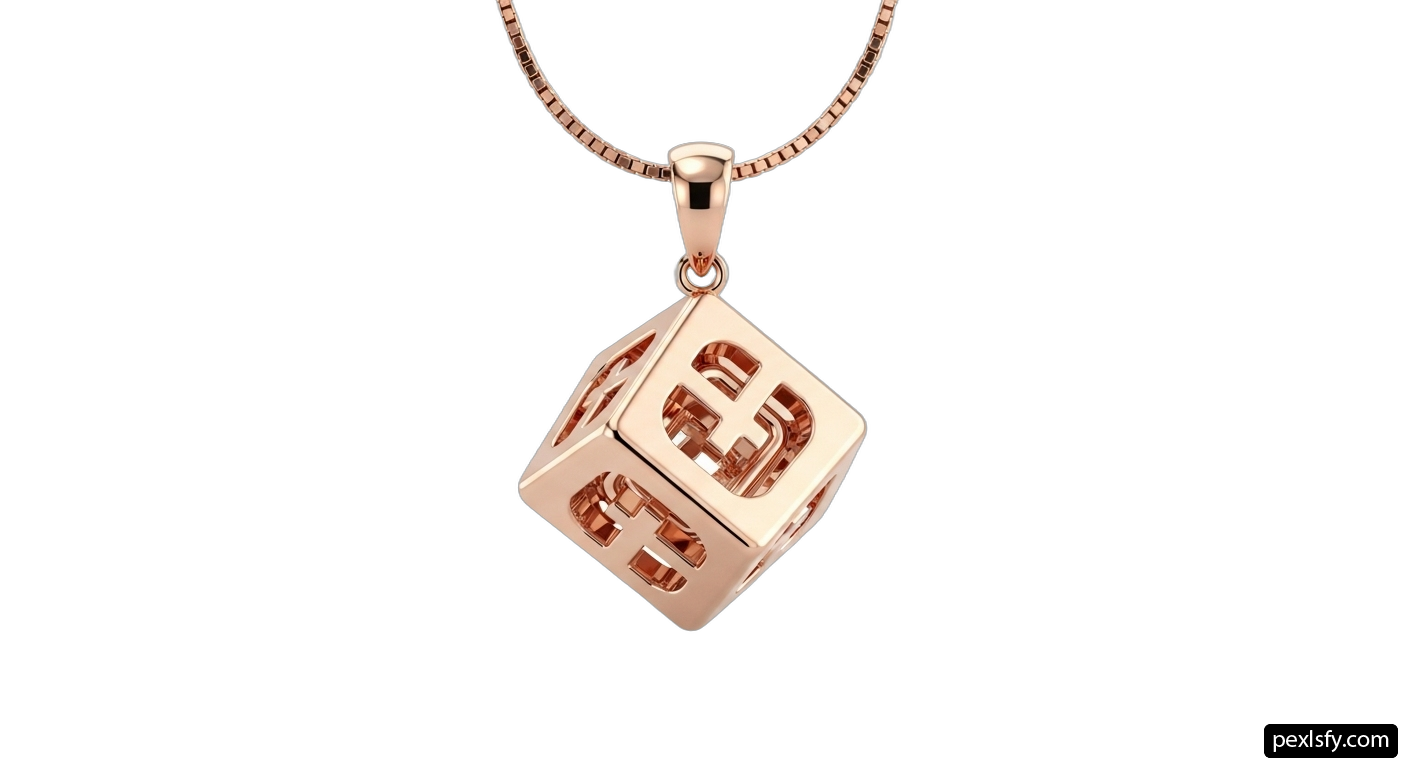 Rose gold pendant with a cube on a chain png transparent background