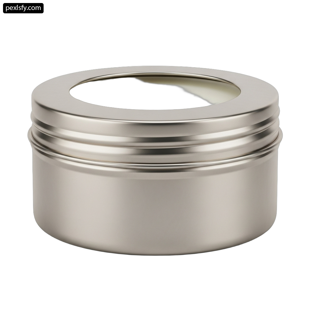Round metal container with a lid on a white background png transparent background