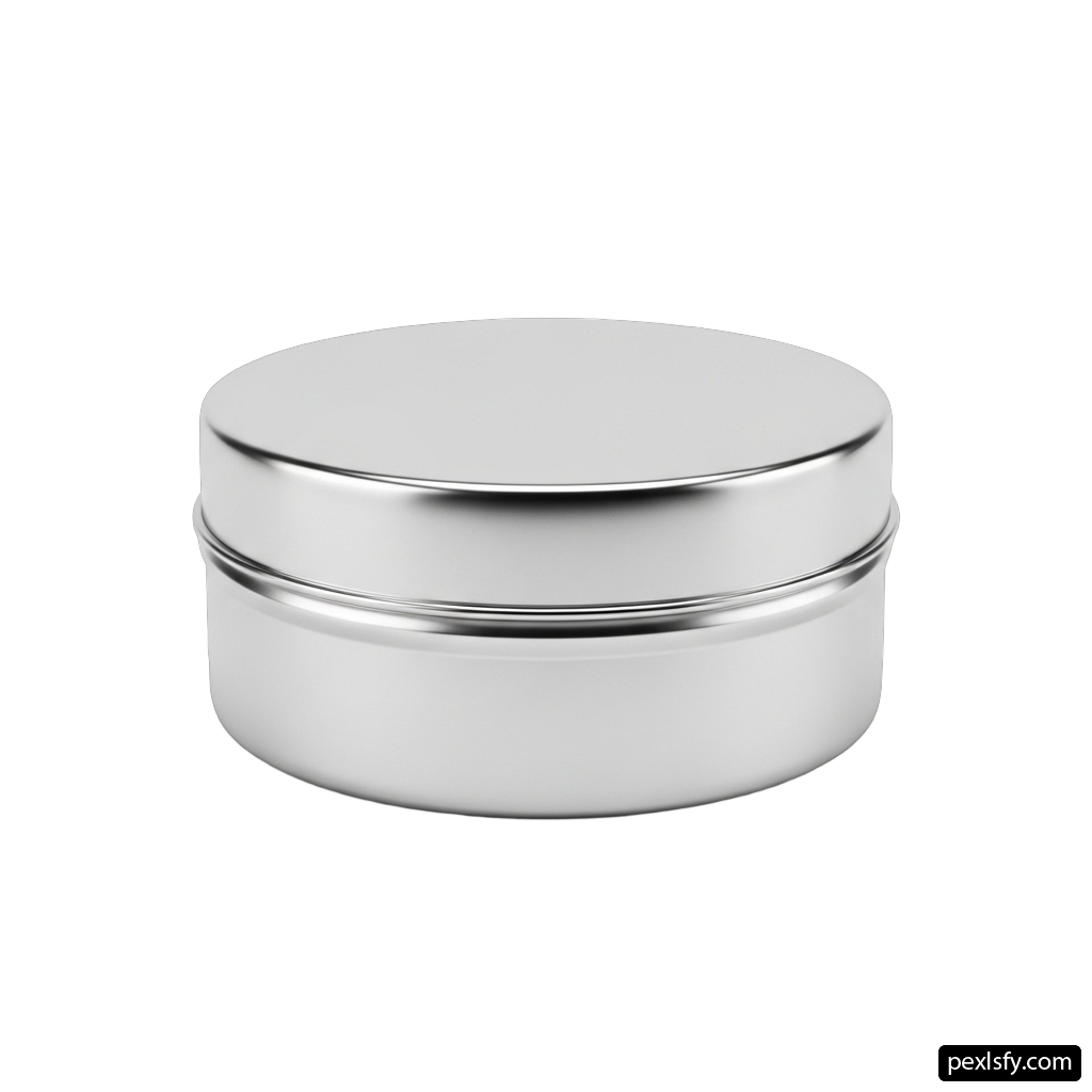 Round metal container with a silver lid png transparent background
