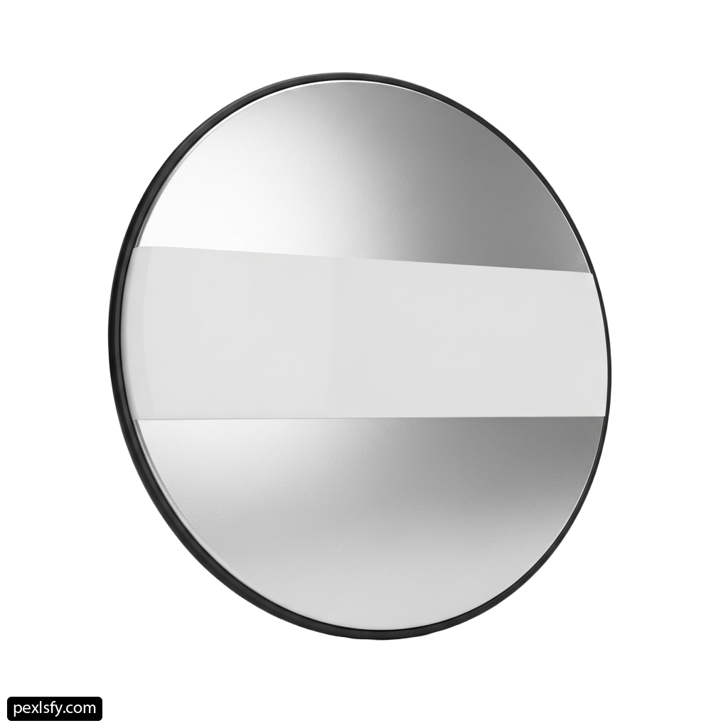 Round mirror with a black frame on a white background png transparent background