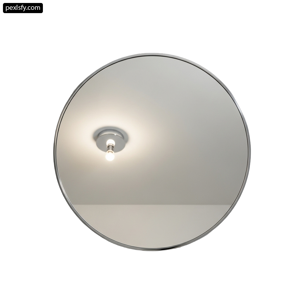Round mirror with a light on top of it png transparent background