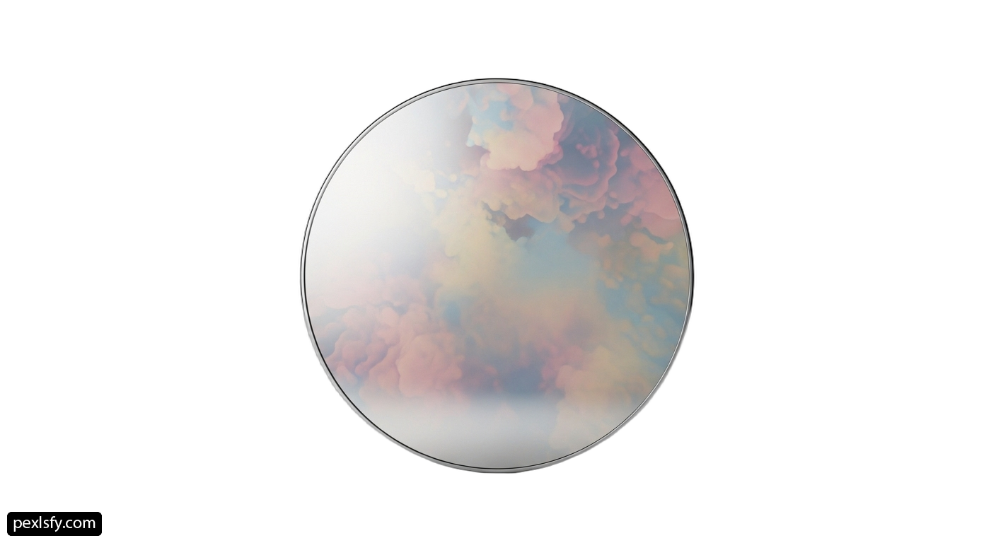 Round mirror with a pink and blue sky in the background png transparent background