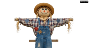 Scarecrow with a straw hat and overalls png transparent background