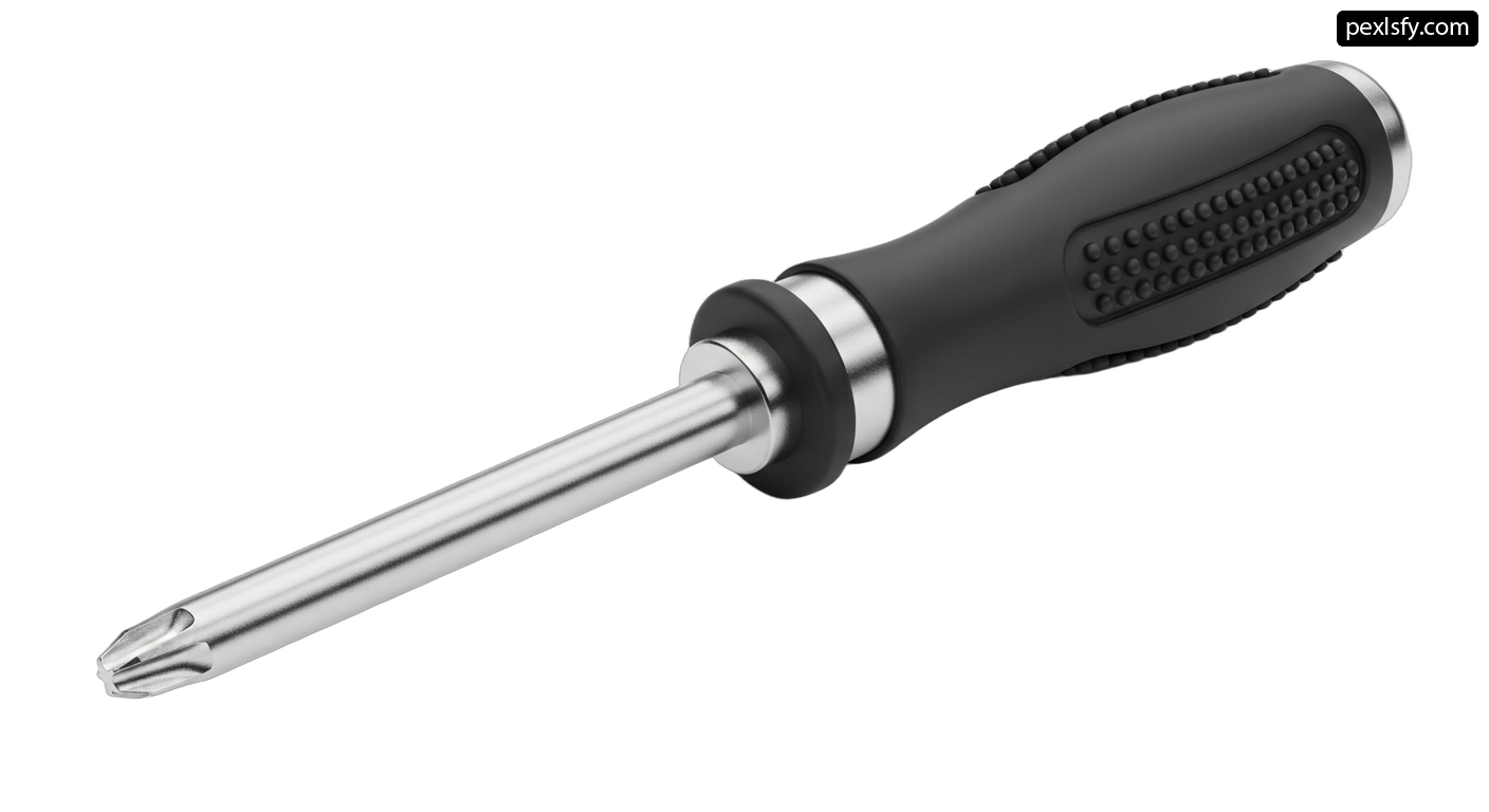 Screwdriver with a black handle on a white background png transparent background