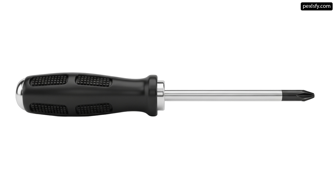 Screwdriver with a black handle on a white background png transparent background