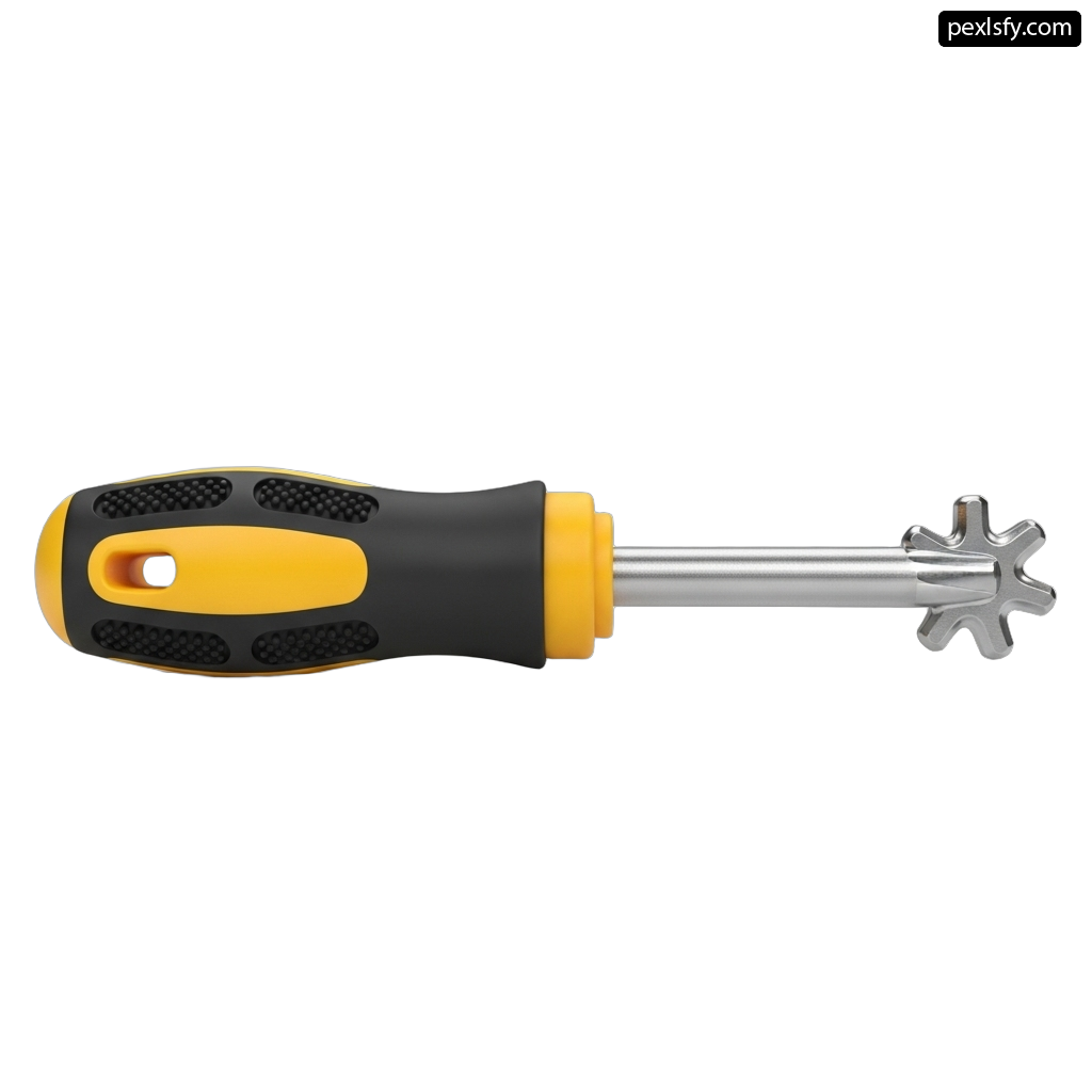 Screwdriver with a yellow handle on a white background png transparent background