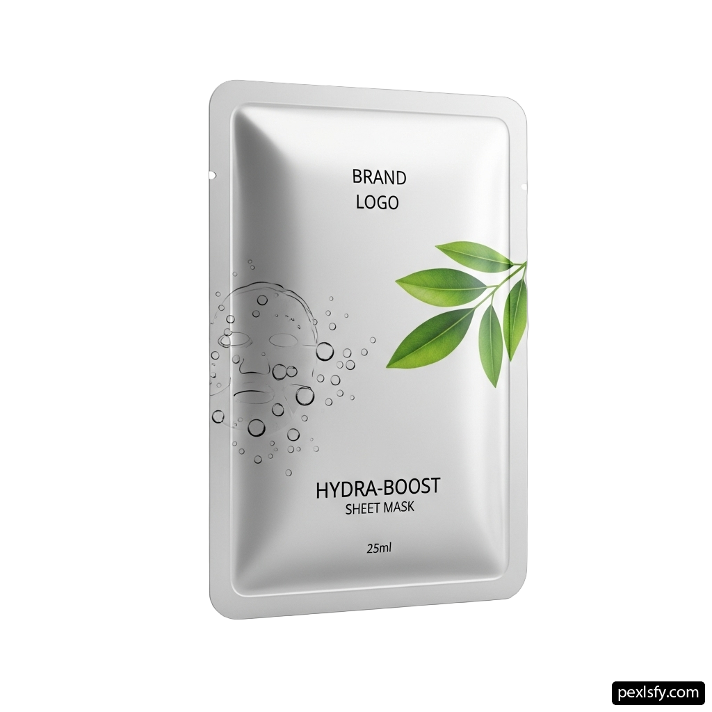 Sheet mask with a green leaf on it png transparent background